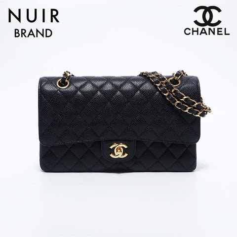 シャネル CHANEL 15番台 キャビアスキン Wフラップ ショルダーバッグ ブラック WS9839