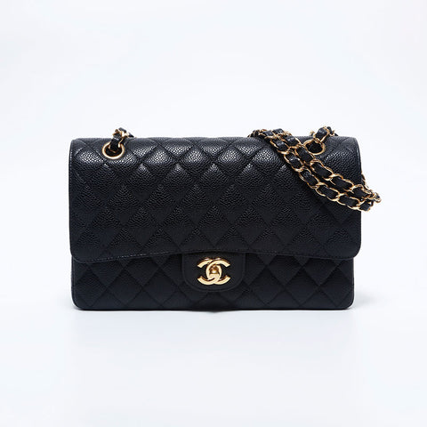 シャネル CHANEL 15番台 キャビアスキン Wフラップ ショルダーバッグ ブラック WS9839