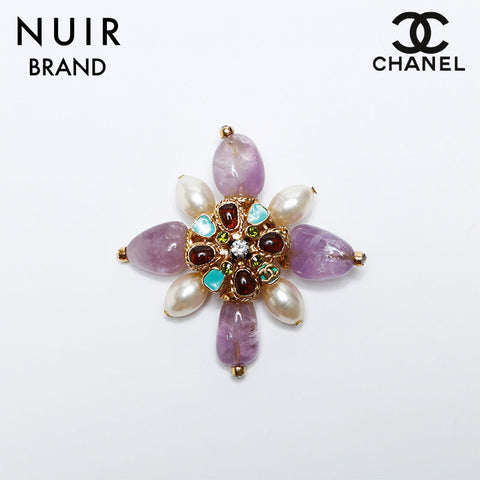 CHANEL 05P Color Stone Gripoa Flower Brooch multicolor WS9850