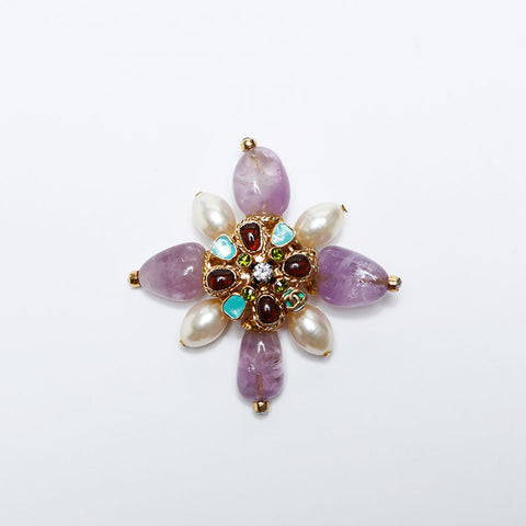 CHANEL 05P Color Stone Gripoa Flower Brooch multicolor WS9850