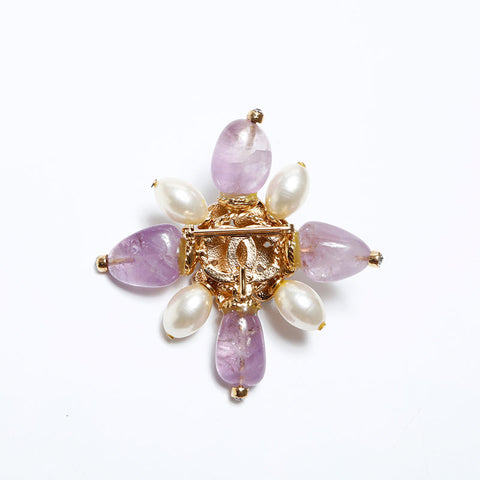CHANEL 05P Color Stone Gripoa Flower Brooch multicolor WS9850
