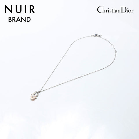 クリスチャンディオール Christian Dior ビンテージ 花モチーフ ラインストーン ネックレス シルバー WS9861