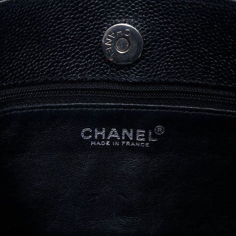 シャネル CHANEL 6番台 キャビアスキン チェーン ターンロック シルバー金具 トートバッグ ブラック WS9866