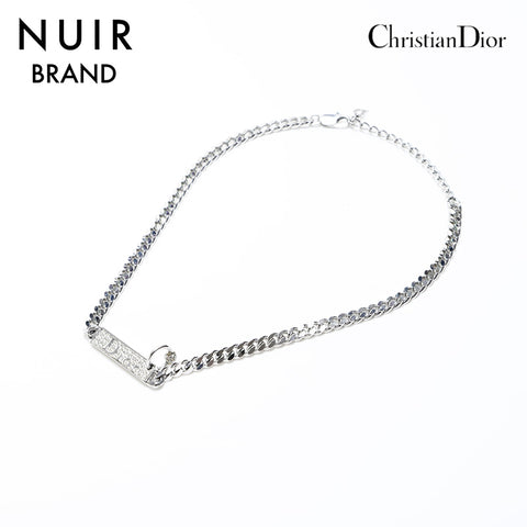 クリスチャンディオール Christian Dior ロゴプレート ラインストーン チェーン ネックレス シルバー WS9872