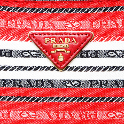 プラダ PRADA ボーダー カナパ 三角ロゴタグ キャンバス 2way ハンドバッグ レッド WS9873