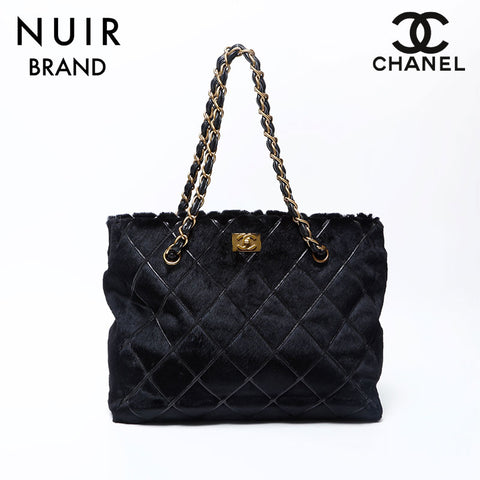 シャネル CHANEL 7番台 ファー チェーン ショルダーバッグ ブラック WS9874