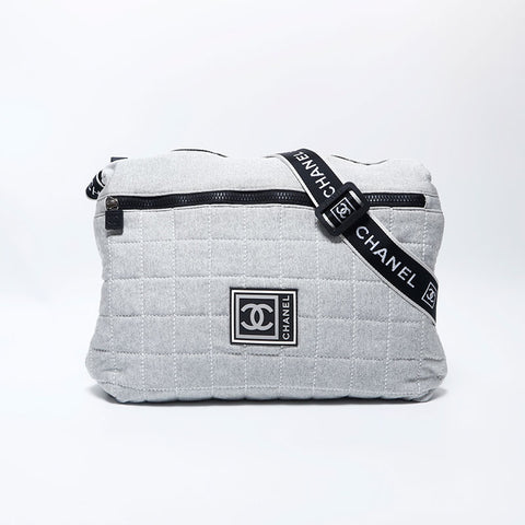 シャネル CHANEL チョコバー スポーツライン 10番台 メッセンジャーバック コットン ショルダーバッグ グレー WS9887