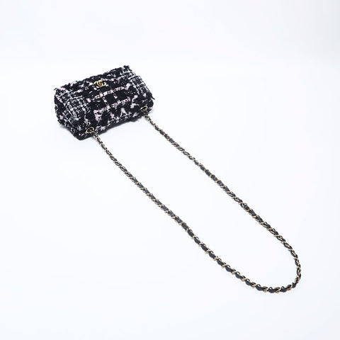 シャネル CHANEL ツイード 20cm ミニマトラッセ チェーン プレート フラップ ショルダーバッグ ブラック WS9889