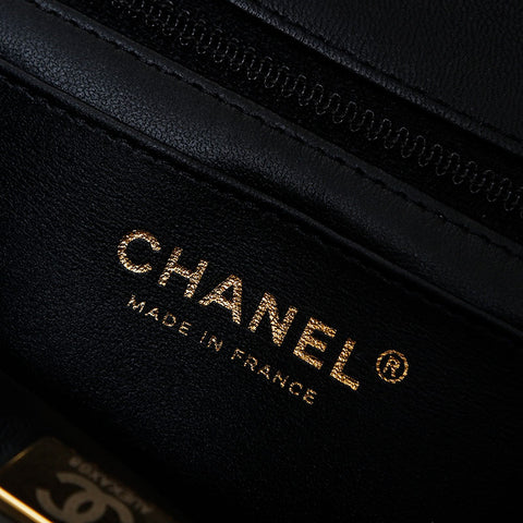 シャネル CHANEL ツイード 20cm ミニマトラッセ チェーン プレート フラップ ショルダーバッグ ブラック WS9889