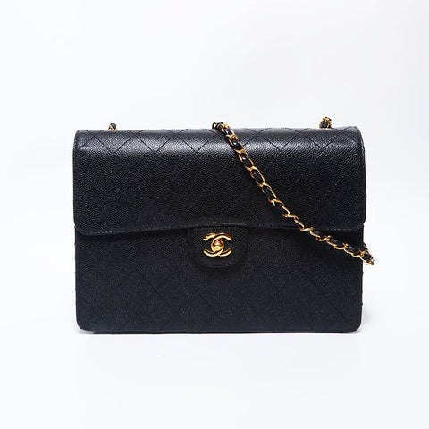 Chanel Chanel n ° 5 caviar peau jumbo matelasse chaîne de rabat à stitch sauvage sache d'épaule noir ws9892