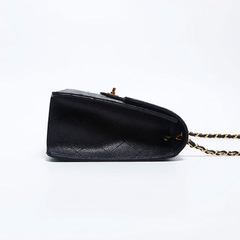 Chanel Chanel n ° 5 caviar peau jumbo matelasse chaîne de rabat à stitch sauvage sache d'épaule noir ws9892