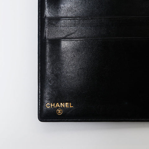 Chanel Chanel Nr. 6 Kaviarhaut Coco Mark Long Wallet Bifold Wallet Schwarz WS9896