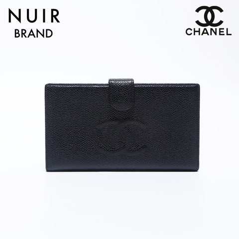 Chanel CHANEL No. 6 Caviar Skin Coco Mark Long Wallet Bifold Wallet Black WS9896