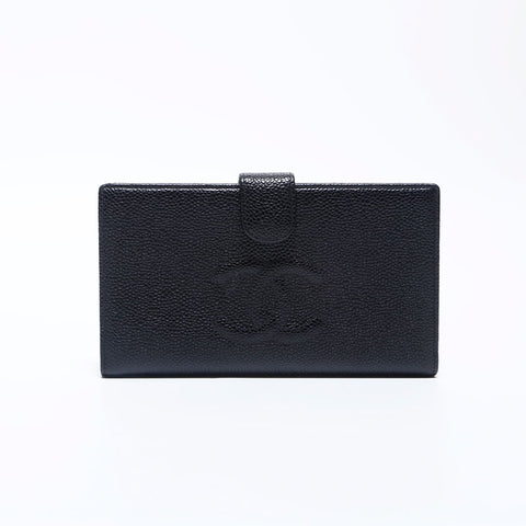 Chanel Chanel Nr. 6 Kaviarhaut Coco Mark Long Wallet Bifold Wallet Schwarz WS9896