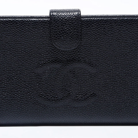 Chanel Chanel Nr. 6 Kaviarhaut Coco Mark Long Wallet Bifold Wallet Schwarz WS9896