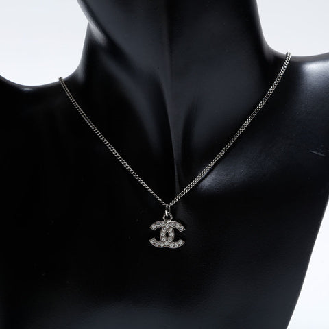 CHANEL COCO Mark Rhinestone 09V Necklace Silver WS9899