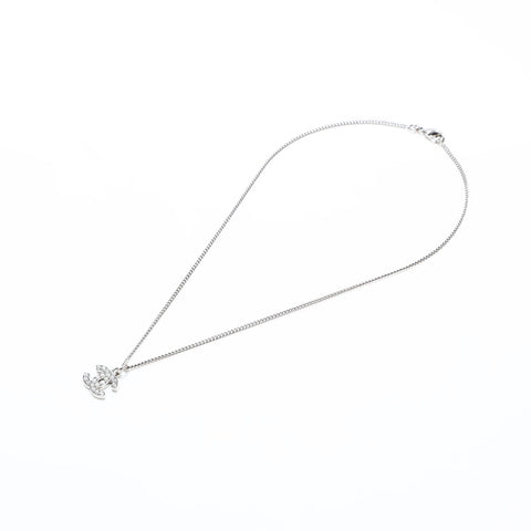 CHANEL COCO Mark Rhinestone 09V Necklace Silver WS9899