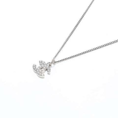CHANEL COCO Mark Rhinestone 09V Necklace Silver WS9899
