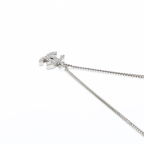 CHANEL COCO Mark Rhinestone 09V Necklace Silver WS9899