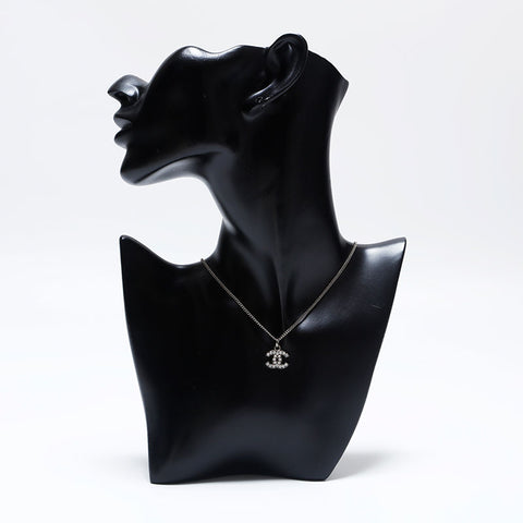 CHANEL COCO Mark Rhinestone 09V Necklace Silver WS9899