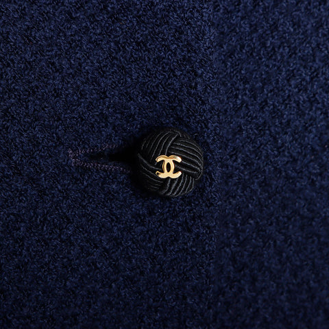 Chanel No collar Blameed trim CC mark Temari button jacket Navy WS9903