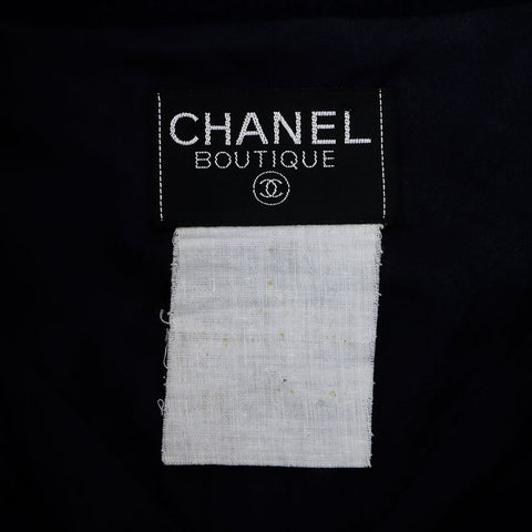 Chanel No collar Blameed trim CC mark Temari button jacket Navy WS9903
