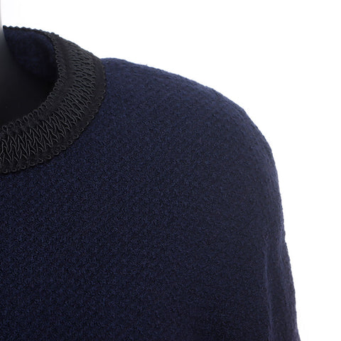 Chanel No collar Blameed trim CC mark Temari button jacket Navy WS9903