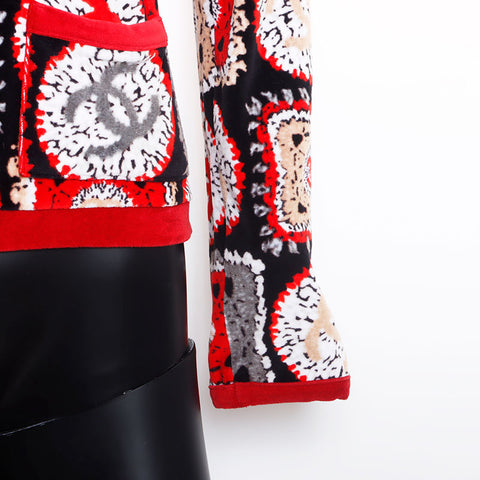 Chanel CHANEL Size:38 09P Velour All-over Pattern Zip-up Coco Mark Cardigan Red WS9905