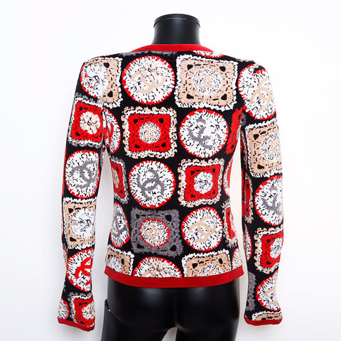 Chanel CHANEL Size:38 09P Velour All-over Pattern Zip-up Coco Mark Cardigan Red WS9905