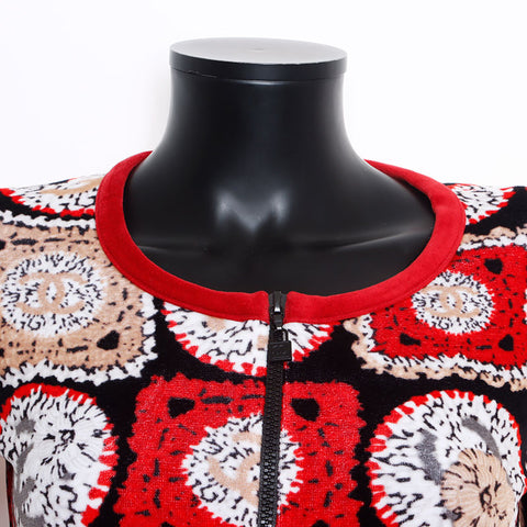 Chanel CHANEL Size:38 09P Velour All-over Pattern Zip-up Coco Mark Cardigan Red WS9905