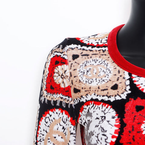 Chanel CHANEL Size:38 09P Velour All-over Pattern Zip-up Coco Mark Cardigan Red WS9905