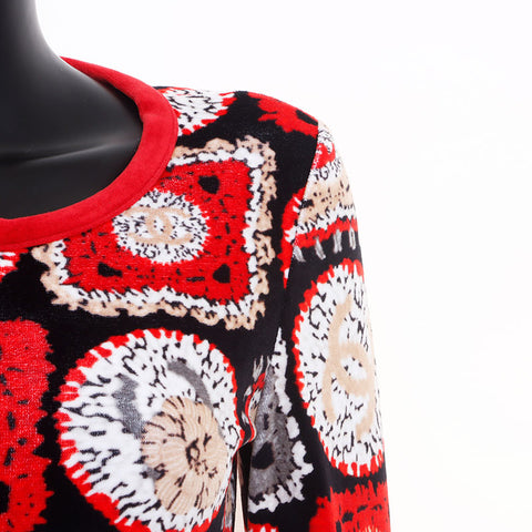 Chanel CHANEL Size:38 09P Velour All-over Pattern Zip-up Coco Mark Cardigan Red WS9905