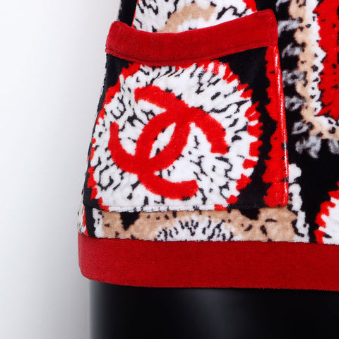 Chanel CHANEL Size:38 09P Velour All-over Pattern Zip-up Coco Mark Cardigan Red WS9905