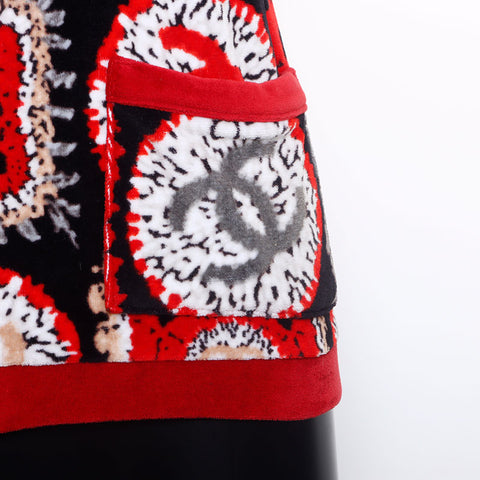 Chanel CHANEL Size:38 09P Velour All-over Pattern Zip-up Coco Mark Cardigan Red WS9905