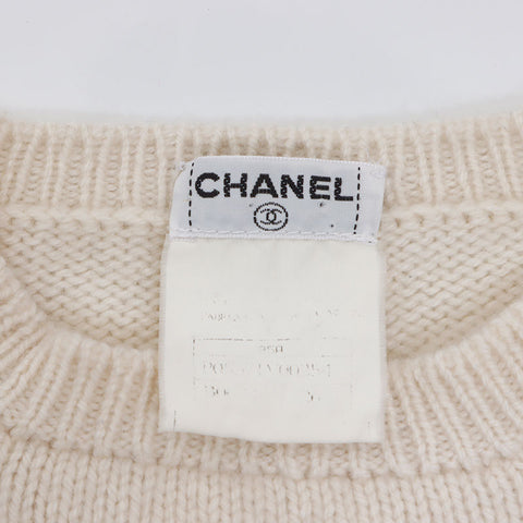 Chanel Coco Mark Ribbon Cashmere Bicolor 95 Knit White Black WS9918