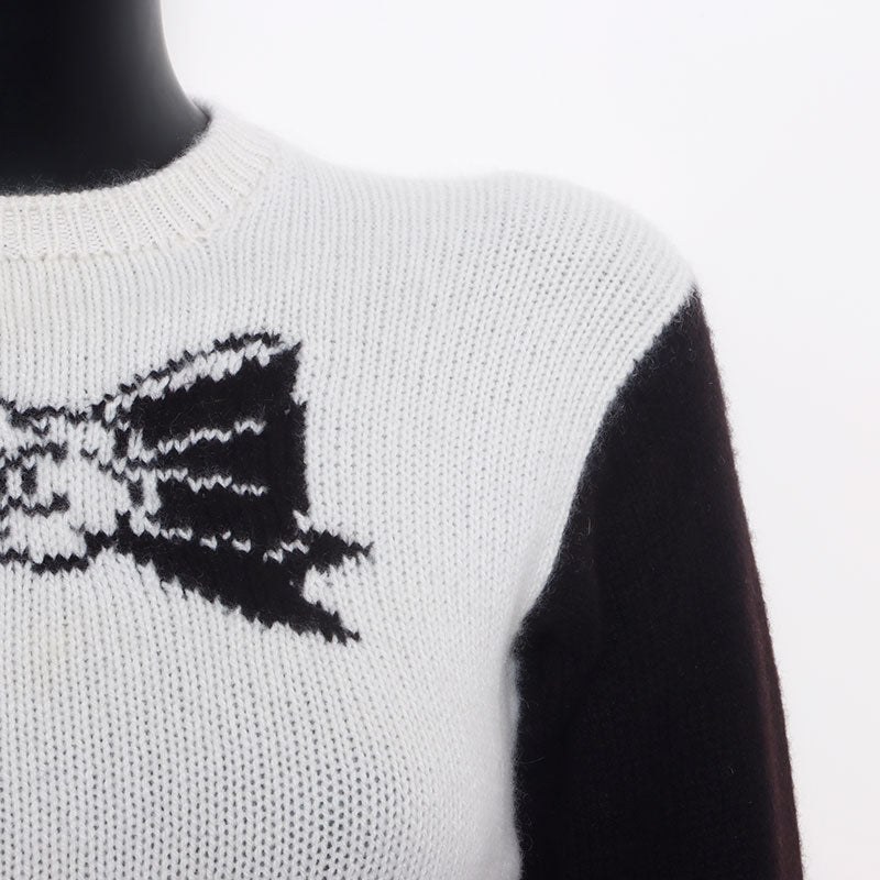 CHANEL ニット ココマーク ホワイト ノーカラージャケット リボン