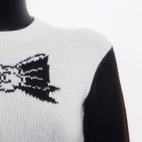 CHANEL COCO Mark ribbon cashmere bicolor 95 knit White black WS9918
