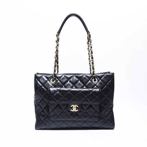 シャネル CHANEL 23AW ターンロック マトラッセ チェーン ショルダーバッグ ブラック WS9941