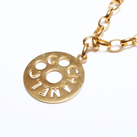 Chanel CHANEL Medallion Jumbo Cutout Logo Necklace Gold WS9957