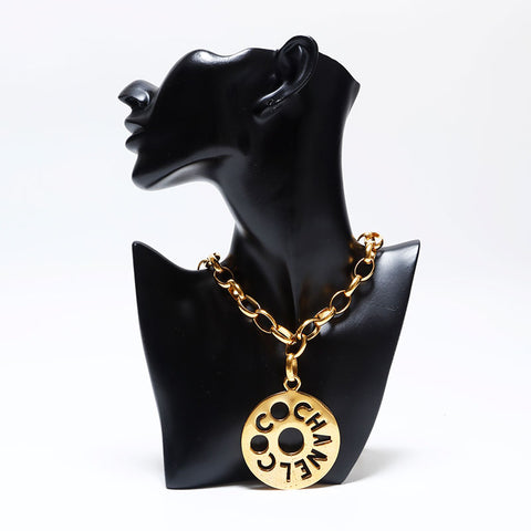 Chanel CHANEL Medallion Jumbo Cutout Logo Necklace Gold WS9957