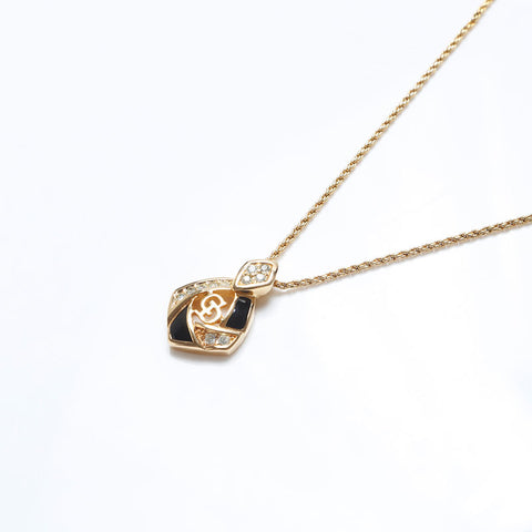 Christian Dior Rhinestone CD logo Necklace gold WS9967