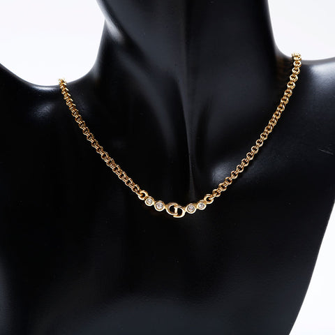 Christian Dior Vintage rhinestone CD logo Necklace gold WS9970