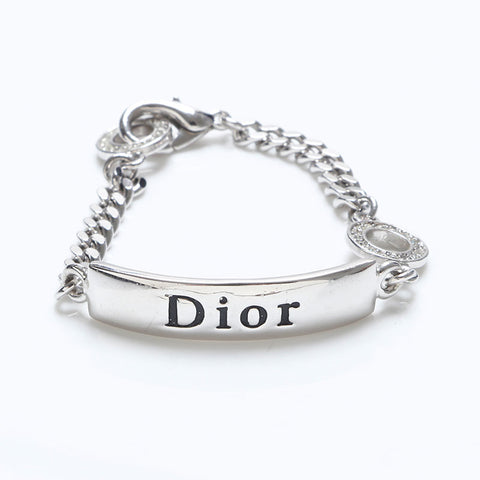 クリスチャンディオール Christian Dior ロゴプレート ラインストーン チェーン ブレスレット シルバー WS9971