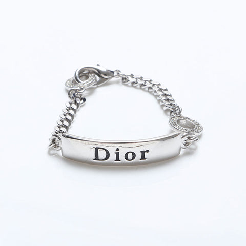 クリスチャンディオール Christian Dior ロゴプレート ラインストーン チェーン ブレスレット シルバー WS9971