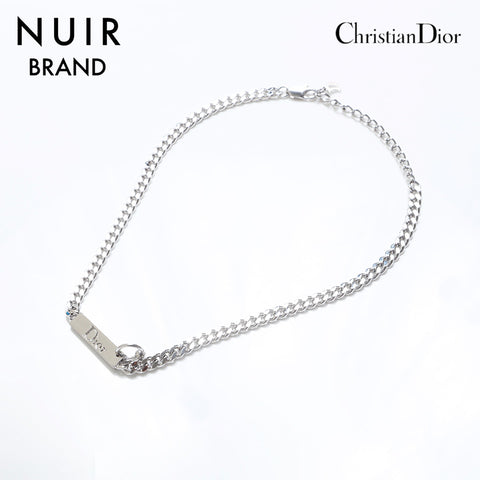 クリスチャンディオール Christian Dior ロゴプレート チェーン ネックレス シルバー WS9973