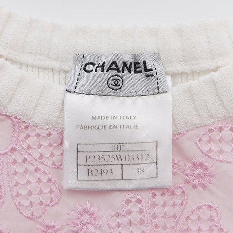 シャネル CHANEL Size:38 04P サマーニット フラワー ココマークボタン 半袖シャツ ホワイト ピンク WS9981