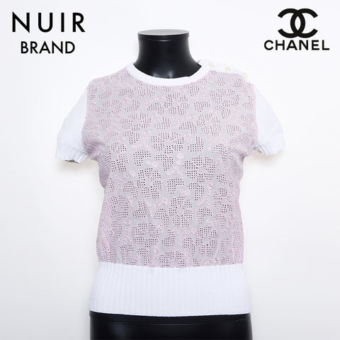 シャネル CHANEL Size:38 04P サマーニット フラワー ココマークボタン 半袖シャツ ホワイト ピンク WS9981 – NUIR  VINTAGE