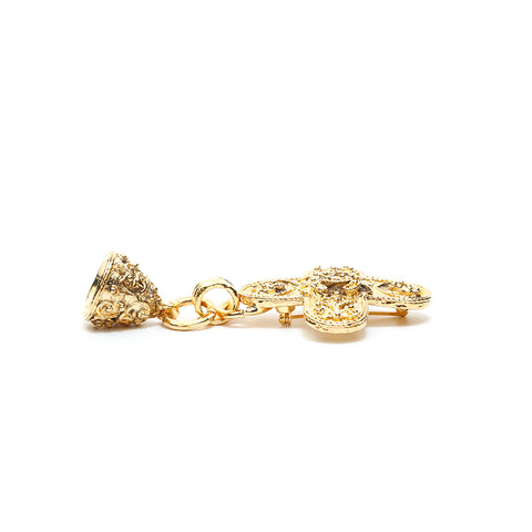 CHANEL COCO Mark cross bell Brooch gold eit1029
