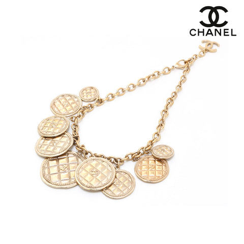 Chanel CHANEL Medal 9-row Chain Coin Vintage Matelasse Necklace Gold eit1033