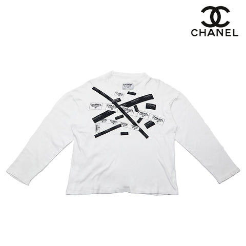 シャネル CHANEL ロゴテープ プリント 長袖Ｔシャツ ホワイト eit1113